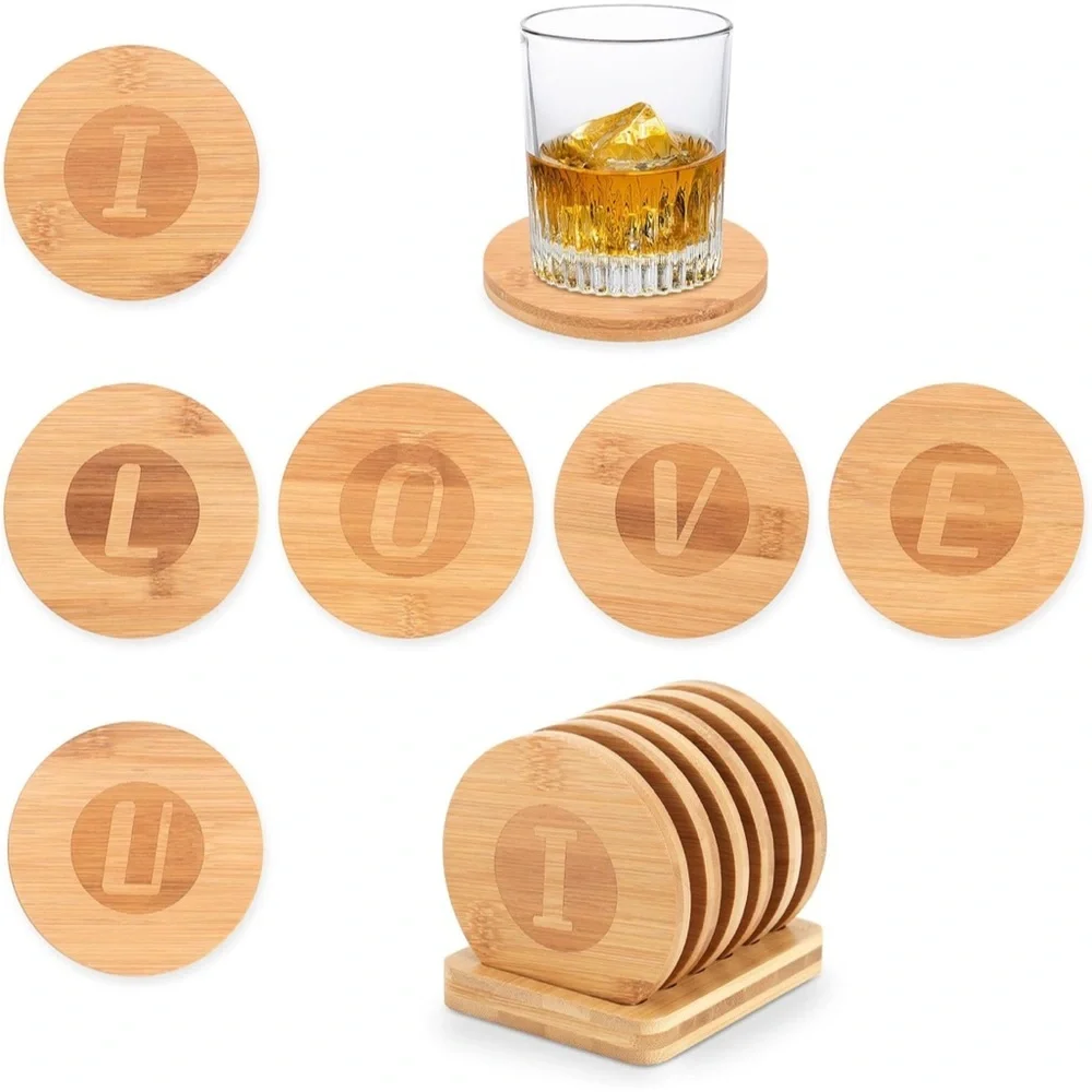Bamboo Coaster Set with Holder